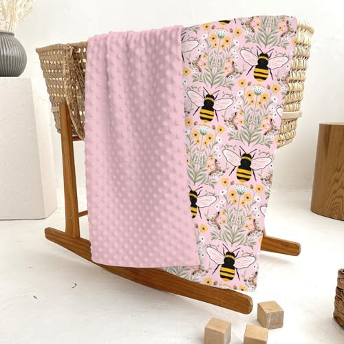 Bee Honey Garden Baby Blankets for Girl Boy Boho Floral Bees Honey Butterflies Soft Mink Dotted Backing Double Layer Swaddle Blanket Spring Summer Bed Throws for Newborn Infant Toddler Nursery 30x40 - Image 6