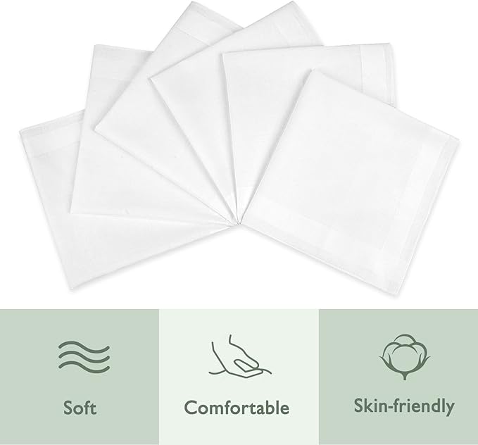 Zenssia Men's Pure Cotton Handkerchiefs with Hem, Bulk Set Hankies