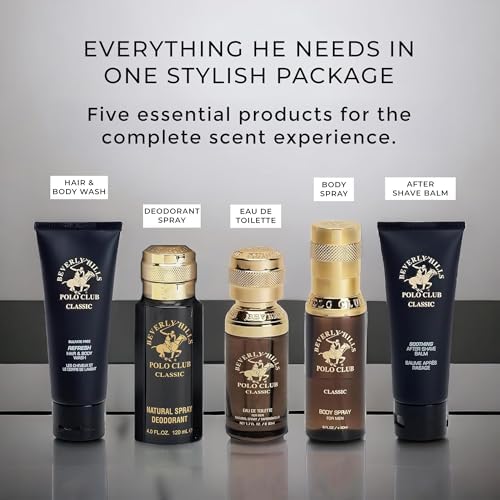Beverly Hills Polo Club BHPC Cologne 5 Piece Gift Set for Men | Eau de Toillete, Deodorant, Shower Gel, Body Wash, Body Spray Fragrances (Classic) - Image 4
