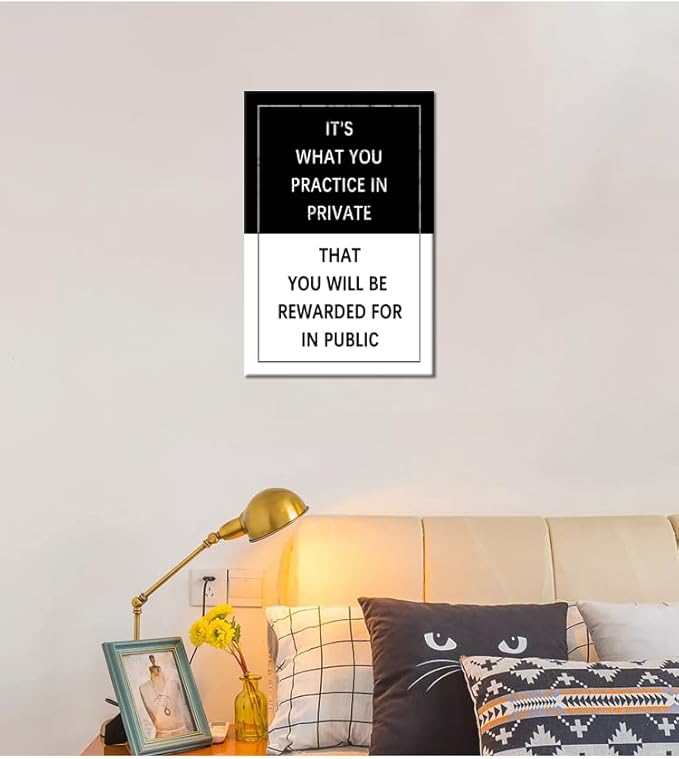 Practice Motivational Wall Art for Office Entrepreneur Quote Grind Exercise Inspirational Poster Canvas Painting Prints Wall Pictures for Living Room Home Decor Framed Artwork [12''W x 18''H]