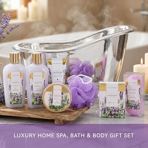 Spa Gifts for Women - Spa Luxetique Bath Baskets for Women, 8 Pcs Lavender Bath Sets with Bubble Bath, Lotion, Birthday Sets, Mothers Day Gifts for Mom - Image 4