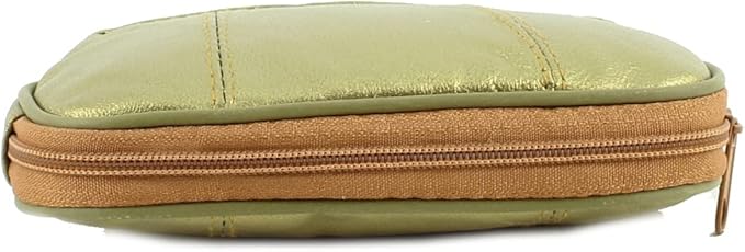 Leather Impressions Double Coin Purse for Women - Genuine Leather Coin Purse with Twist Clasp, 1 zipper pocket, 1 pack lightweight - Timeless clean stitched Small Coin Purse (Gold)