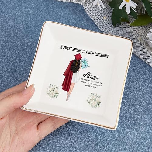 Personalized Jewelry dish graduation gifts for her 2025, A Sweet Ending to a New Beginning, Gifts for Best Friend 03 - Image 4