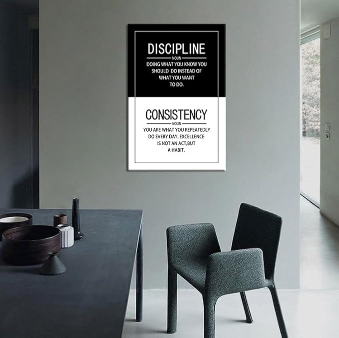 Motivational Wall Art for Office Consistency Discipline Noun Quote Inspirational Positive Poster Inspiration Canvas Painting Prints Wall for Living Room Home Decor Framed Artwork [24''W x 36''H]