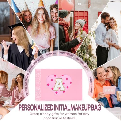 mibasies 2 PCS Initial Makeup Bags for Women: Cosmetic Bag for Travel Toiletry - Birthday Gifts for Teen Girl Gifts Trendy Stuff - Graduation Teacher Gift for Girlfriend -Polka Dot Rose Red A - Image 6