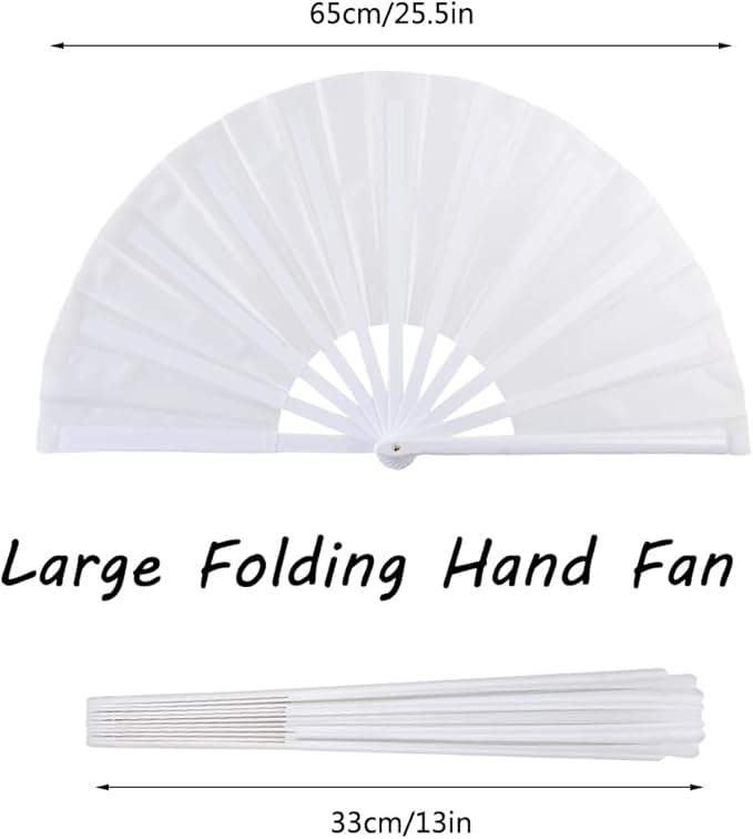 4 Pack Large Folding Hand Fan, Plastic Hand Held Folding Fans Chinese Kung Fu Hand Fan Decorative Folding Fans for Dance, Performance, Festival or Home Decorations(White)