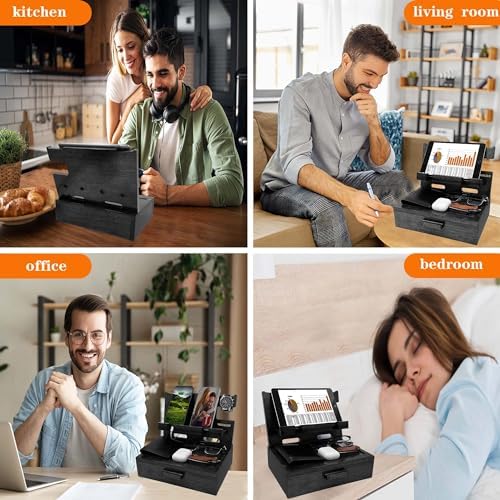 VEIYAILU Gifts for Him Husband Boyfriend Son Men Nightstand Organizer Wood Phone Docking Station Birthday Gifts (Black) - Image 3