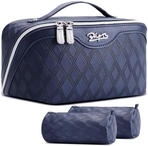 BOYATU Travel Makeup Bag Organizer: 3 Pcs Cosmetic Bag Set for Women Blue by BOYATU
