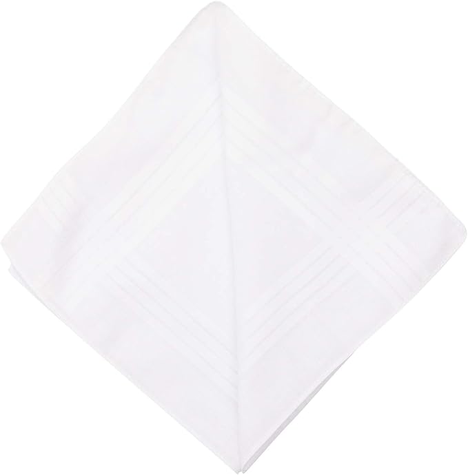 Perry Ellis 12 Pack Handkerchief (Permanent Press White with Satin Cord, 16" x 16")