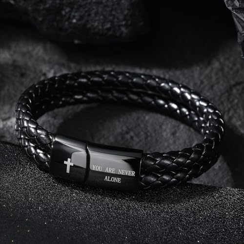 Christian Bracelet for Men, Bible Verse Leather Cross Gift for Men - Image 3