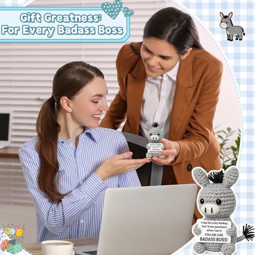 Funny Boss’s Day Gifts for Women Men Appreciation Donkey Plush – Crochet Desk Buddy for Birthday, Promotion, Christmas Office Humor Gag White Elephant Exchange - Image 6
