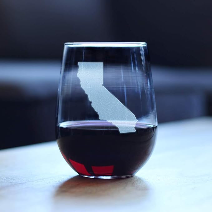 Bevvee California State Outline - Stemless Wine Glass - State Themed Drinking Decor and Gifts for Californians - Large 17 Ounce
