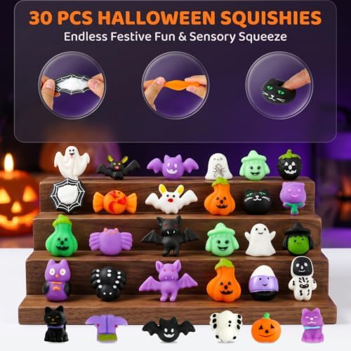 30 Pack Halloween Mochi Squishy Toys, Mini Squishies Halloween Toys Gifts Party Supplies for Kids, Squishy Goodie Bag Stuffers,Halloween Treat Bag Classroom Prizes for Kids - Image 2