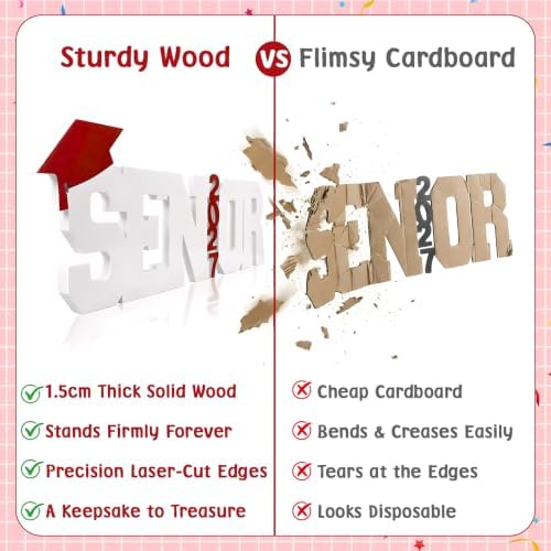 Senior 2027 Table Centerpiece Sign - Class of 2027 Graduation Table Decor - 15" Large Wooden Letter Sign for Party Decor, Photoshoot Props, High School & College Graduation Supplies (Red) - Image 5