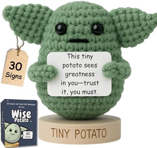 Star Wars Gifts | Handmade Baby Yoda Positive Crochet W/ 30 Fun Affirmations | Gift for Birthday, Emotional Support | Starwars Birthday Decorations for Men, Women | Star Wars Office Desk Decor by GotYouaLittleSomething