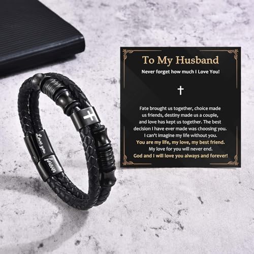 EFVISD Lover You Forever Leather Cross Bracelet for Men Boys Gifts - Image 3