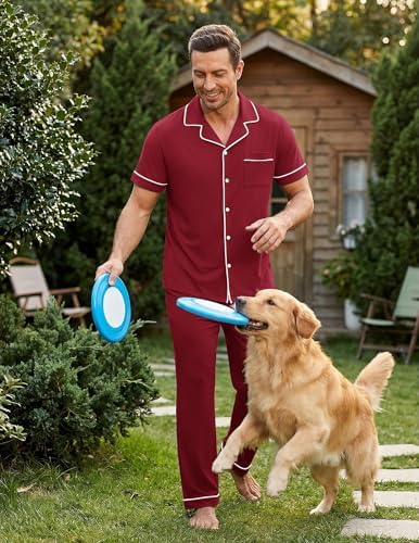 Ekouaer Men's Cotton Pajama Set Short Sleeve Button Down Sleepwear Pjs - Image 3