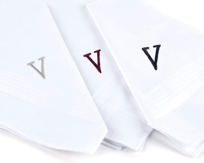 Initial Handkerchief for Men, Monogrammed Boxed 3 Piece Set,100% Cotton