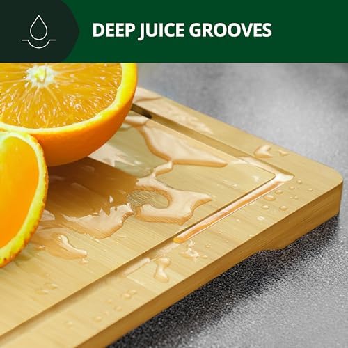 ROYAL CRAFT WOOD Wooden Cutting Boards for Kitchen Meal Prep & Serving - Bamboo Wood Serving Board Set with Deep Juice Groove Side Handles - Charcuterie & Chopping Butcher Block for Meat - Image 5