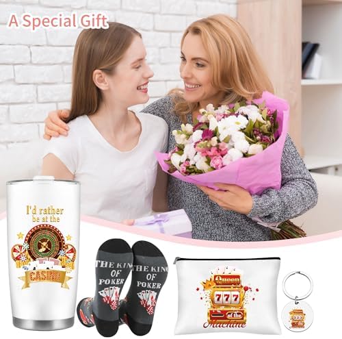 CRASHOT Casino Gifts for Women Men, Gambling Gift, Includes 20 oz Tumbler Keychain Makeup Bag & Sock, Thanksgiving Christmas Birthday Present for Casino Lovers - Image 6