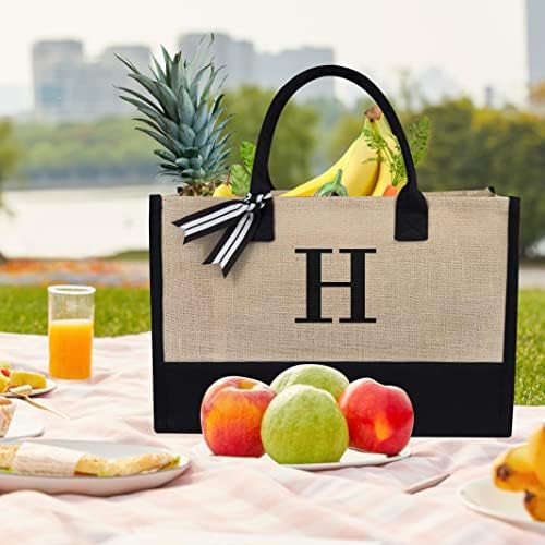 TOPDesign Personalized Initial Canvas Beach Bag, Monogrammed Gift Tote Bag for Women - Image 3