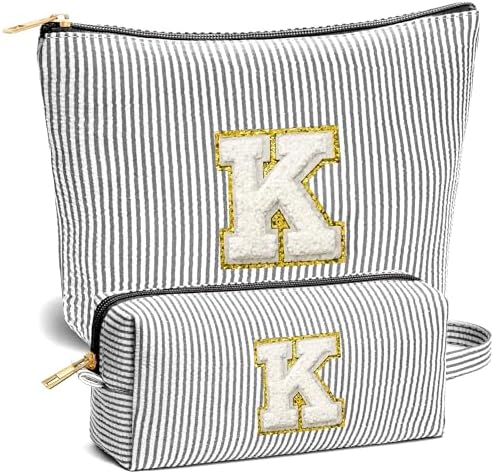 Travel Essentials - Portable Travel Toiletry Bag for Women, Initial Makeup Kit Organizer Make up Cosmetic Bag Set, Black K by Fohufo