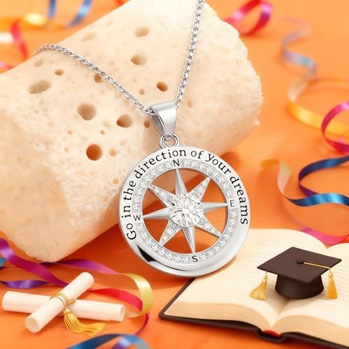 FAFY 2026 Graduation Gifts-925 Sterling Silver Graduation Compass Necklace High School College Graduation Gifts for Her Women Class of 2026 Graduation Gifts for Granddaughter Daughter - Image 4