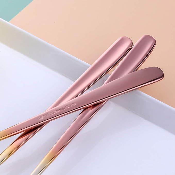 Buyer Star Long Handle Iced Tea Spoons, 8 inch 18/10 Heavy Duty Coffee Spoon Sets for Mixing, Cocktail Stirring, Tea, Coffee, Milkshake, Cold Drink (Gradient Rose Gold)