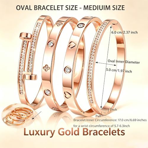 Camhanno Gold Bangle Bracelets for Women, 18K Gold Plated Stainless Steel Stackable Bangles, Non-Tarnish Trendy Jewelry, Ideal Gift for Birthday Anniversary - Image 5