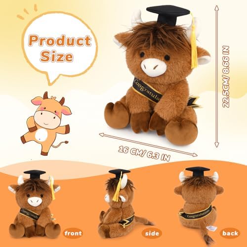 Class of 2026 Graduation Highland Cow Plush Toy-8inch Highland Cow - Image 3