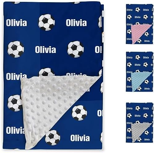 Custom Soccer Blanket - Personalized Name with Soccer Patterns - Soft Plush Flannel Blanket with Double Layer Dotted Backing for Baby Toddler Kids Teen Boys Girls Gifts Blue - Image 2