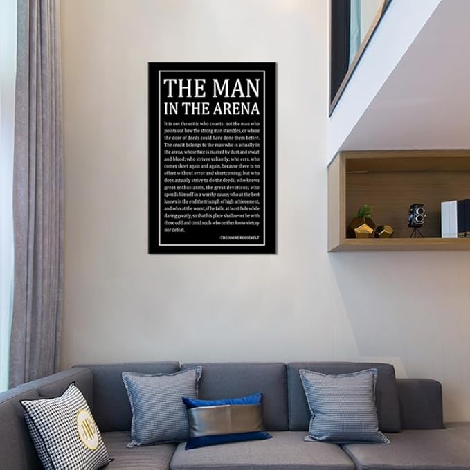 Inspirational The Man In The Arena Quotes Poster Motivational Wall Art Inspiring Canvas Prints Artwork for Office Living Room Modern Home Decor Painting Pictures Stretched and Framed [24''Wx 36''H]
