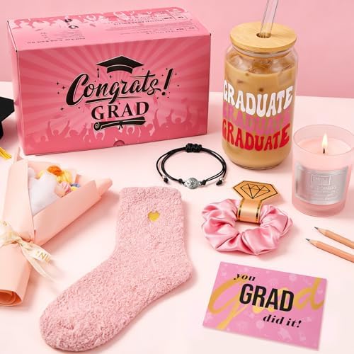 ANOTION Graduation Gift Idea for Her 2026, Pink Graduation Gift Box Set for Her, Congrats Grad Gift Basket, Class of 2026 Senior Night Gifts for Girls, High School College Graduation Care Package - Image 2