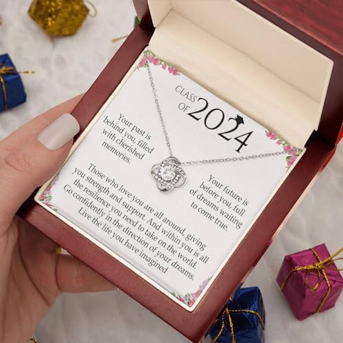 VIRAGIL 2023 Graduation Gifts for Her, Class of 2024 Love Knot Sterling Silver Pendant Necklace Senior College Graduation Jewelry Gifts for Girl Daughter - Image 4