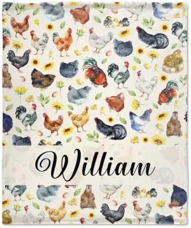 Chickens Personalized Name Blanket Gift for Boy Girl, Chickens Watercolor Custom Name Throw Blanket for Hen Chicken and Rooster Lovers Soft Lightweight 40"x50" for Kid for Sofa,Bed and Living Room - Image 2