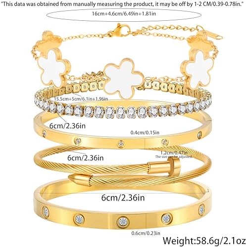 Camhanno Gold Bangle Bracelets for Women, 18K Gold Plated Stainless Steel Stackable Bangles, Non-Tarnish Trendy Jewelry, Ideal Gift for Birthday Anniversary - Image 5