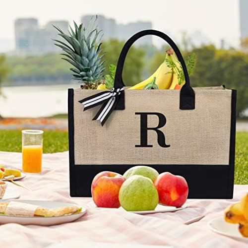 TOPDesign Personalized Initial Canvas Beach Bag, Monogrammed Gift Tote Bag for Women - Image 3