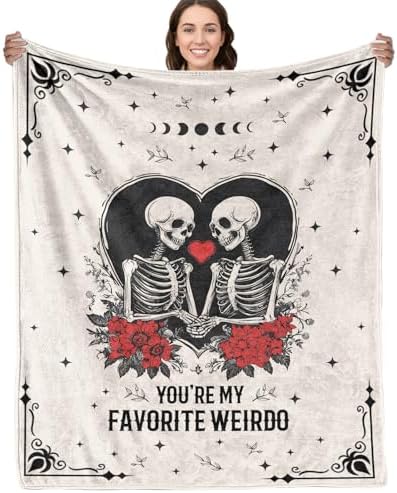 Funny Valentine Gift Blanket for Women Men with Gothic Skulls Themed Blanket - 50 x 60 Inch Soft Comfort Flannel Blankets for Girlfriend/Boyfriend/Wife/Husband/Couples Loving Blankets for Bed Sofa by tgruihm