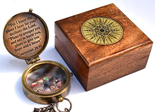 For I Know The Plans I Have For You, Jeremiah 29:11, Solid Brass Directional Engraved Compass, Baptism Gifts for Boys Girls, First Communion, Christian Gifts for Men, First Confirmation Gifts for Boys by TADIZAYN