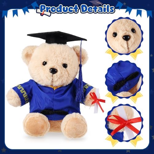 Bear with Graduation Cap Toys Class of 2026 Plush Stuffed Teddy Bear Animal Dog Cap and Gown with Greeting Card and Bag for Graduation Day Gift(Blue Graduation Bear) - Image 4