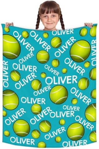 Personalized Baby Blankets for Girls Boys, Custom Baby Blanket with Name Swaddle Toddler Fleece Blanket Personalized Gift Blue Tennis Text - Image 2