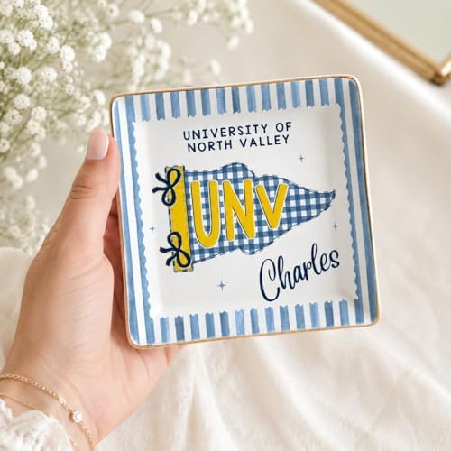 LOVELYPOD Custom School Pennant Flag Jewelry Tray, Personalized College Grad Gift, Masters Degree Gift for Her, Class of 2026 Graduation Gifts, University Spirit Striped Dish, Senior Night Gifts - Image 4