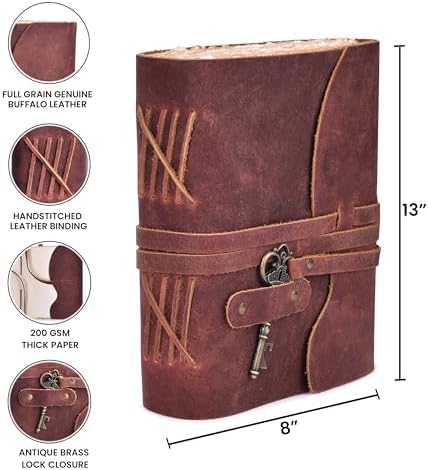 LEATHER VILLAGE Medieval Journal Key Lock, Mahogany Brown 13x8. - Image 5