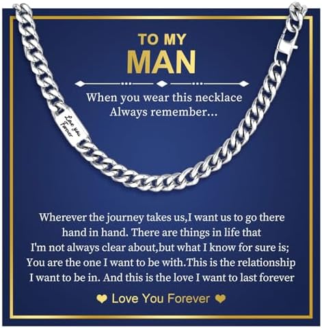 MEALGUET Cuban Link Chain Necklace for Men : Men's 316L Stainless Steel Silver Love You Forever Engraved Curb Chains Necklaces for Son Grandson Nephew Boyfriend, Jewelry Gifts for Birthday Valentines by MEALGUET