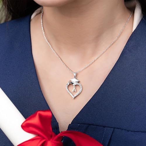 Turandoss Graduation Gifts for Women Her - Dainty 14K White Gold Plated Initial A-Z Heart Graduation Cap Necklaces Class of 2026 Jewelry High School College Gifts for Women Girls - Image 2