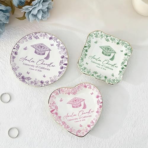 LOVELYPOD Personalized Graduation Trinket Tray, Personalized College Ring Dish, Custom College Grad Gift, 2026 Graduation Gift for Her, High School Gifts, Toile De Jouy - Image 6