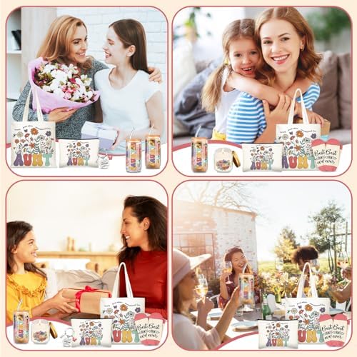 Funnymoom 6 Pcs Auntie Gifts for Women, Best Aunt Brithday Gifts from Niece Nephew with 17 oz Glass Cup Canvas Tote Bag for Auntie Birthday Wedding - Image 5