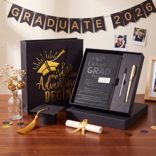 Christmas 2026 Congrats Grad Birthday Gift Black Leather Notebook with Pen - Image 4