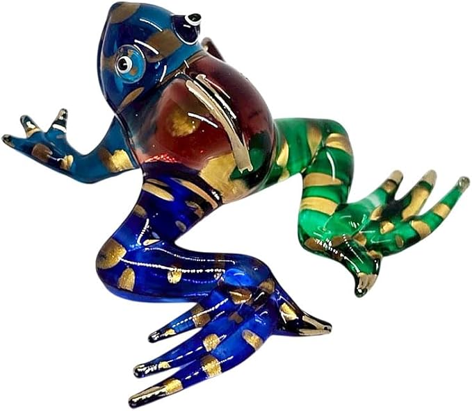 WitnyStore 2¼" Blue Green Gold Red Frog Artistic Blown Glass Figurine Premium Hand-Blown Statue Tabletop Decoration Unique Collectible for Adult Collectors Handcrafted Elegant Home Room Decor