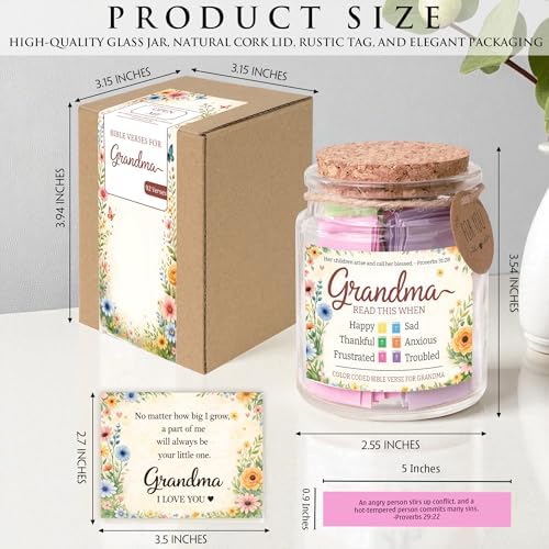Bible Verse Jar for Grandma, 92 Color Coded Bible Verse in Glass Jar, Christian Gifts for Grandma, Mothers Day Gifts for Grandma, Religious Birthday Christmas Gift for Grandmother - Image 3